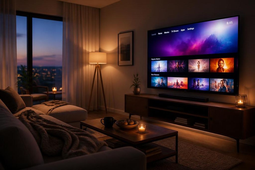 Quiet evening living room set up for IPTV for adults after a work day