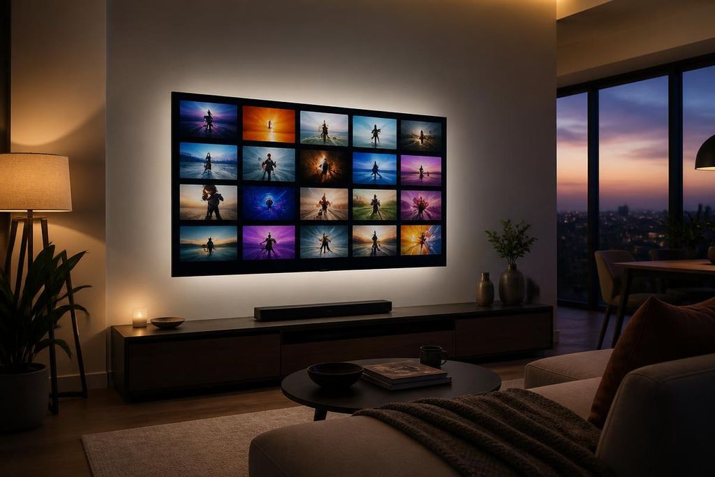 Living room television running a live channel grid while testing the best IPTV services at peak hour