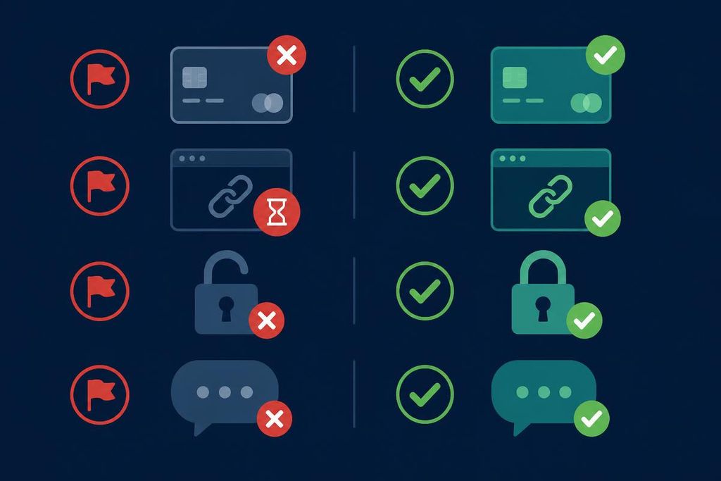 Checklist graphic contrasting IPTV trial warning signs with legitimate trial conditions