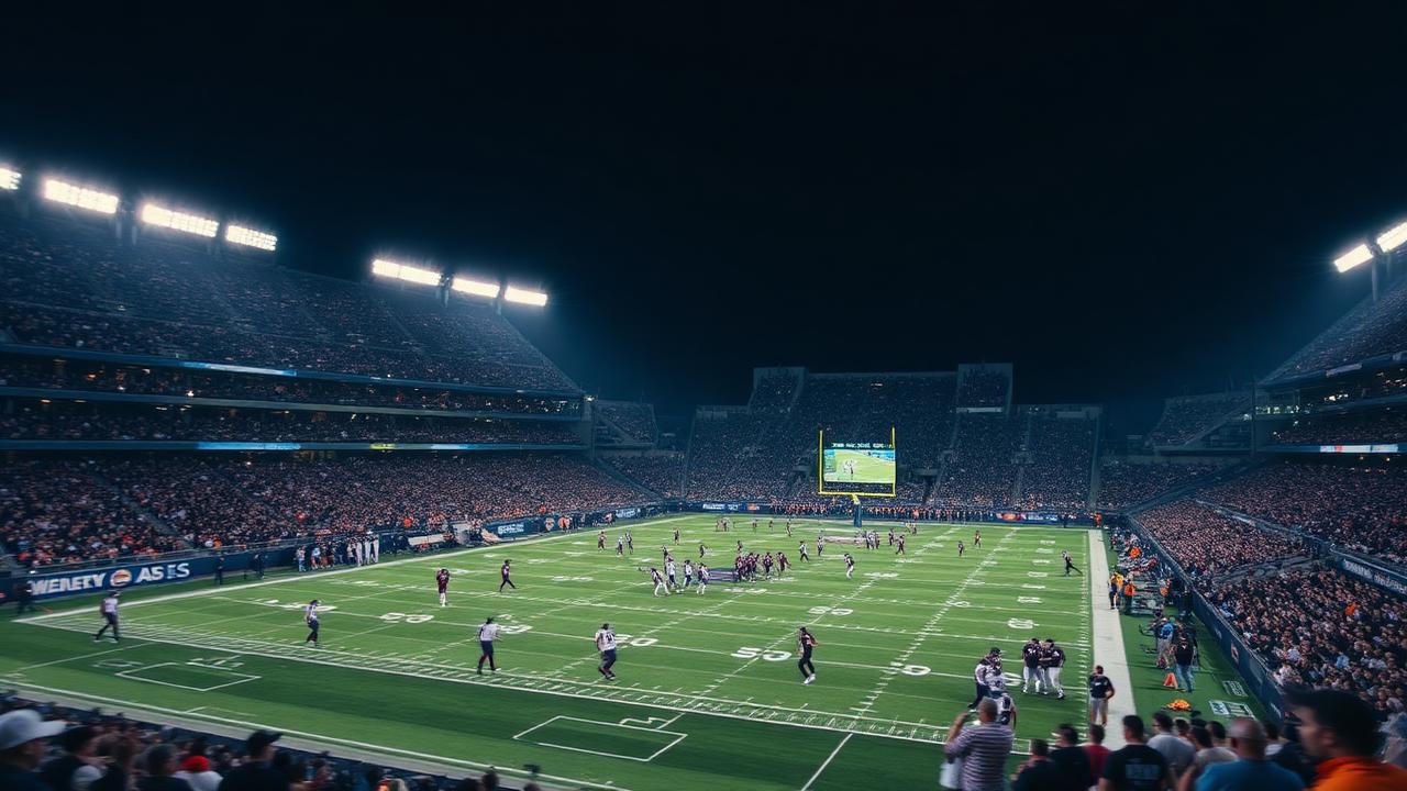 Live American football match in a floodlit stadium streamed live in HD via IPTV Encoder