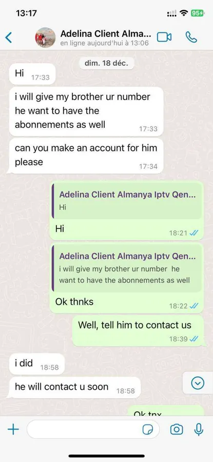 WhatsApp customer testimonial IPTV service working perfectly
